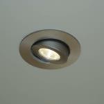 Halo four inch LED recessed can light with adjustable trim - nickel finish.